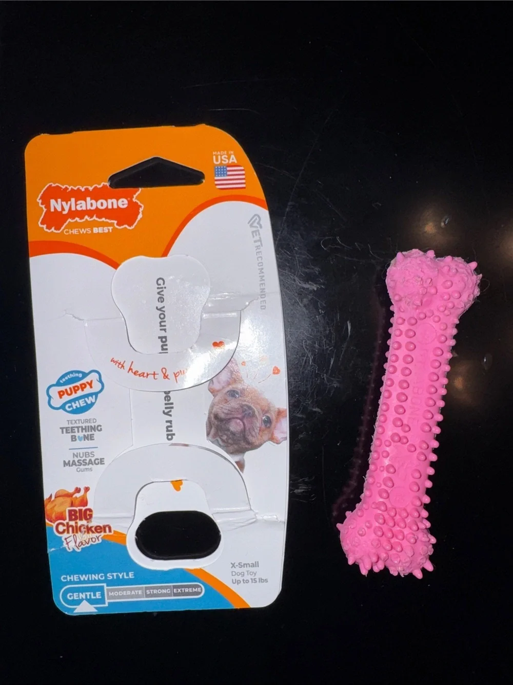 Nylabone Pink Textured Bone Dog Toy puppy chicken flavor USED